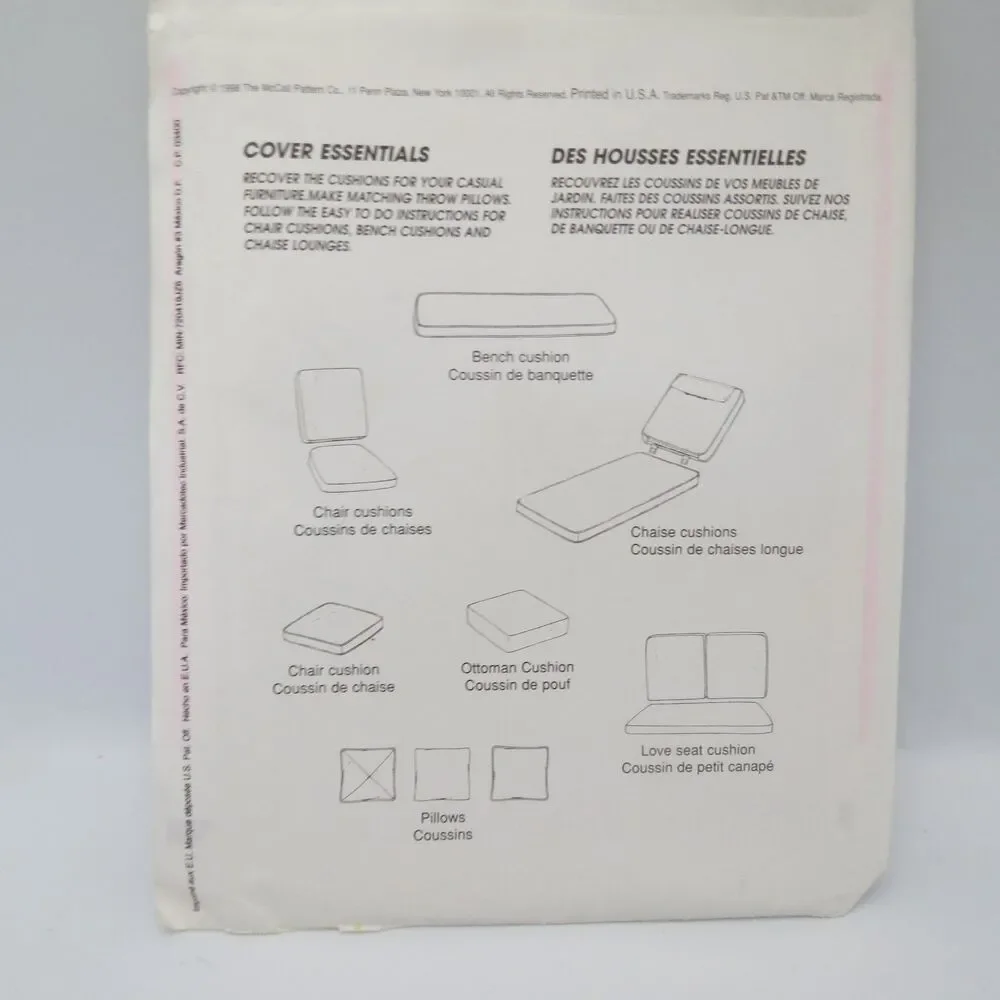 McCall's 9391 Home Decorating Cover Essentials Cushions Pillows 1998